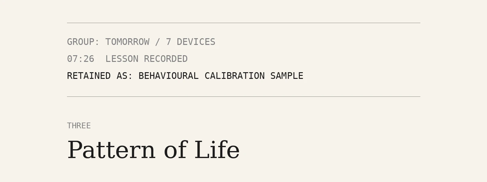Chapter 3: Pattern of Life
