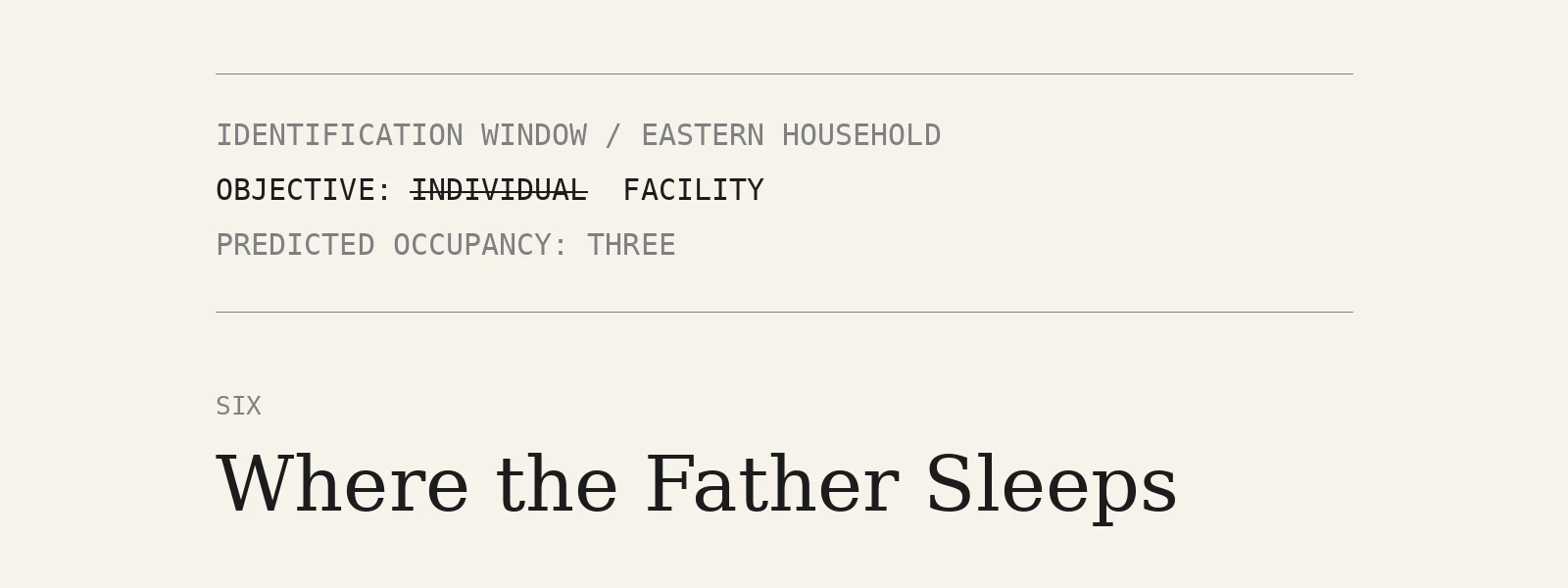 Chapter 6: Where the Father Sleeps