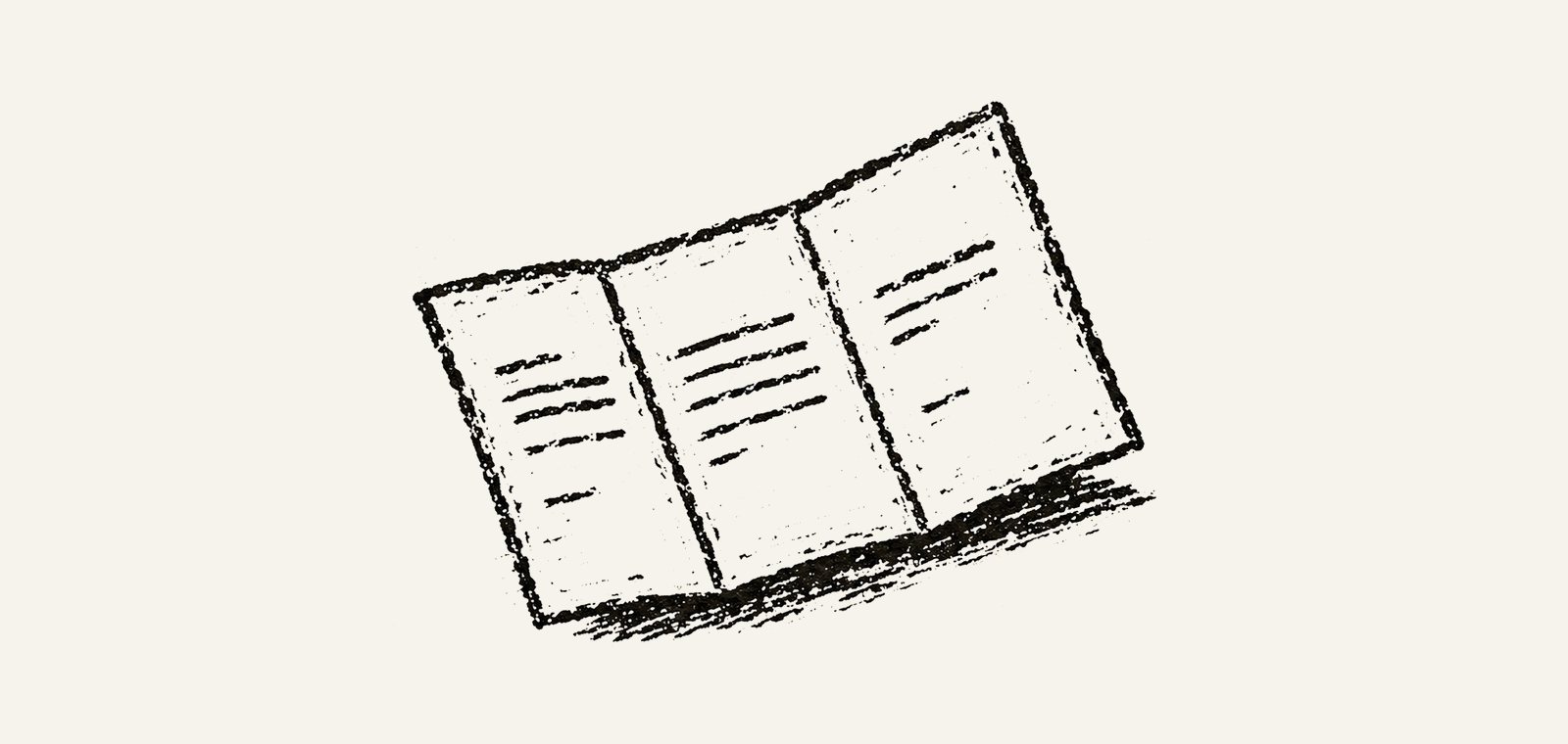 Linocut: a single letter, folded in thirds and partly opened.